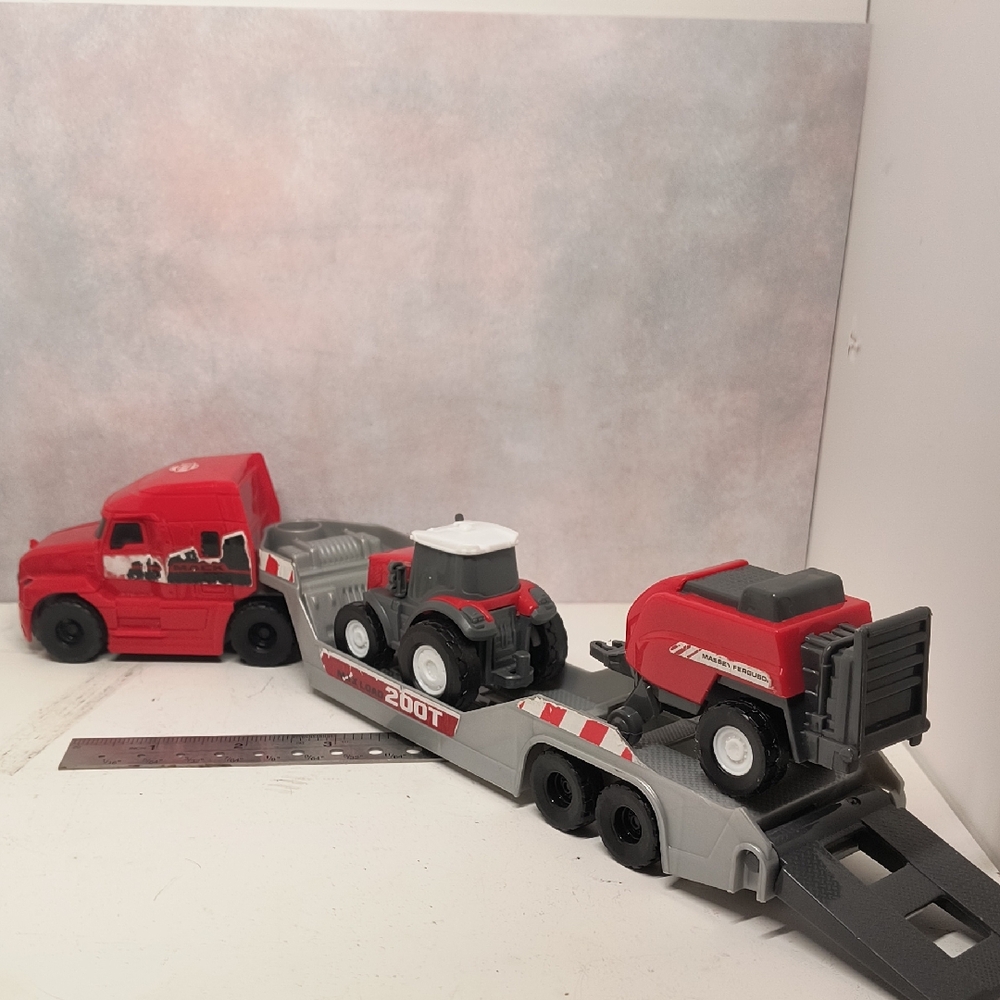Red and Gray Toy Truck and Tractor Set